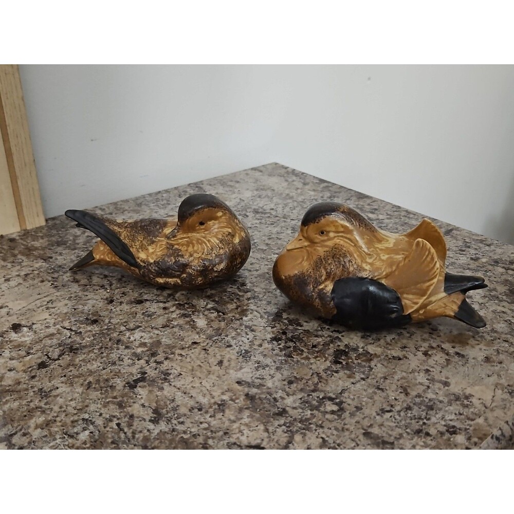 Vintage Andrea by Sadek Brown Black Sitting Doves Birds Ducks Figurines Lot Of 2